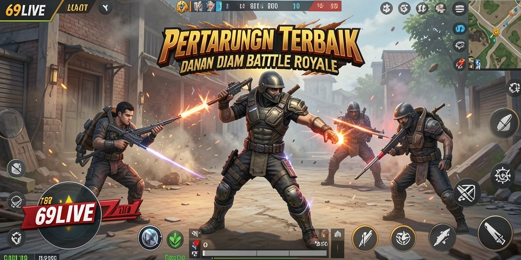 Screenshot gameplay 69LIVE menampilkan aksi seru Battle Royale.