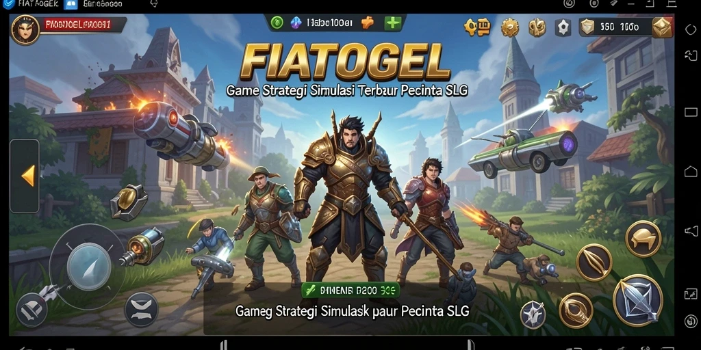 Screenshoot gameplay FIATOGEL menampilkan aksi pertempuran dan pembangunan kerajaan.