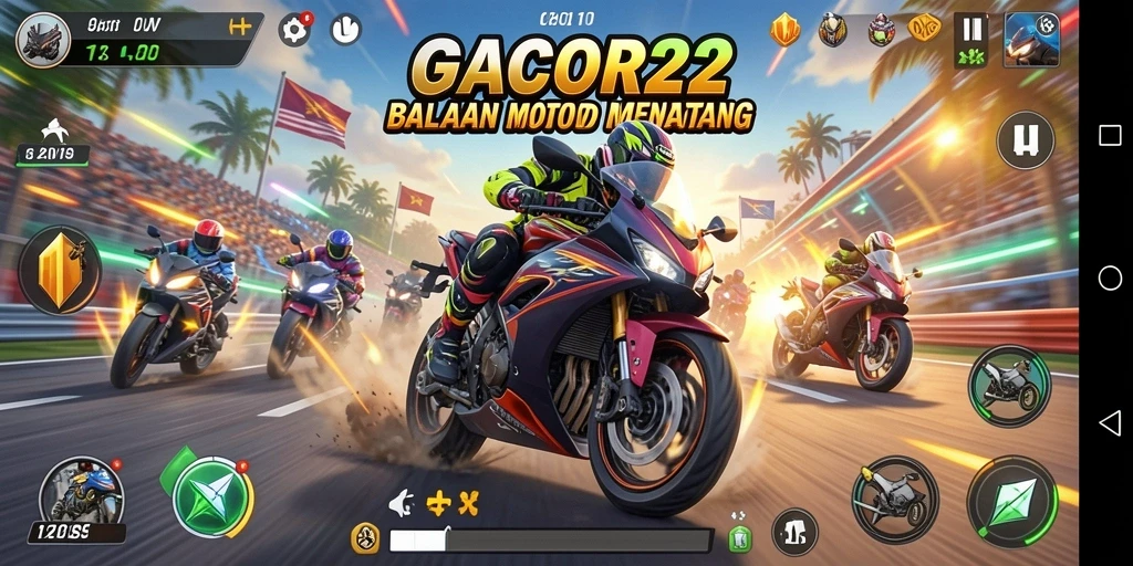 Tampilan gameplay GACOR22 yang menampilkan balapan motor seru.