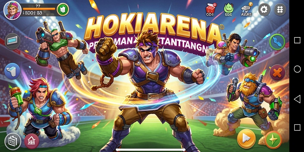 Gameplay HOKIARENA menampilkan aksi seru dan tantangan Arcade yang memikat.
