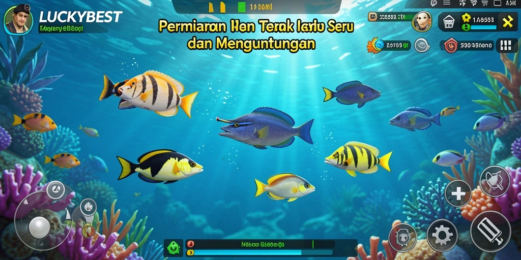 Tampilan gameplay seru dari LUCKYBEST dengan berbagai ikan yang menunggu untuk ditangkap.