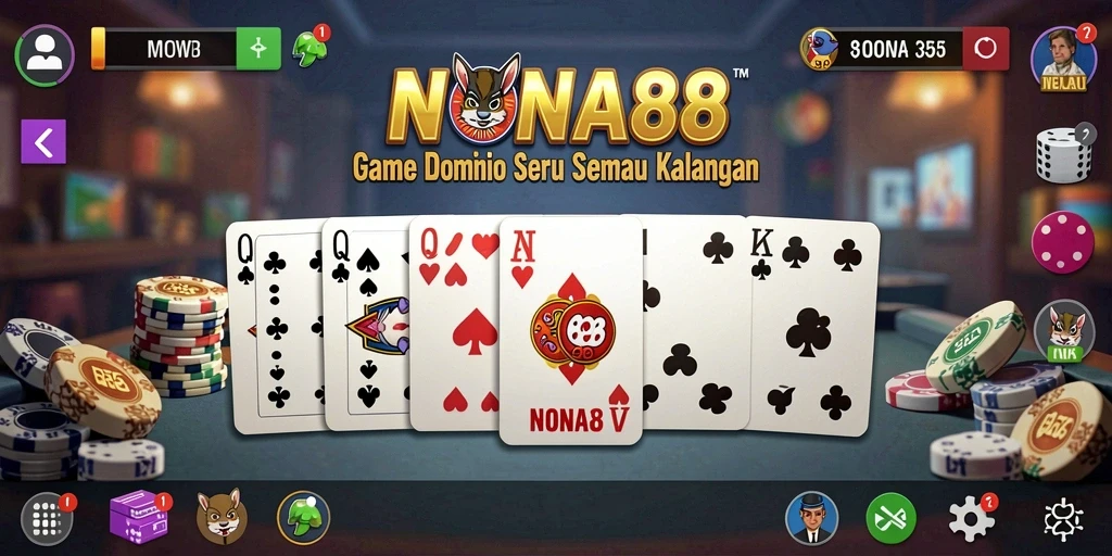 Screenshot utama NONA88 menampilkan gameplay Domino yang seru dan interaktif.