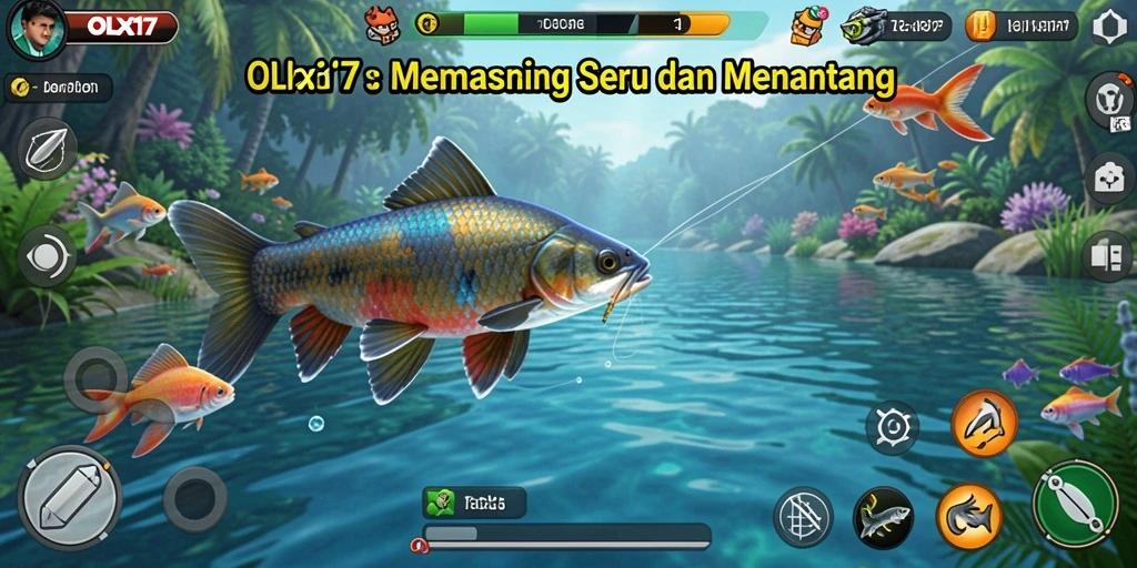 Screenshot gameplay OLX17 menampilkan aksi memancing yang mendebarkan.