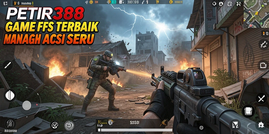 Screenshot menunjukkan aksi mendebarkan di dalam game FPS PETIR388.