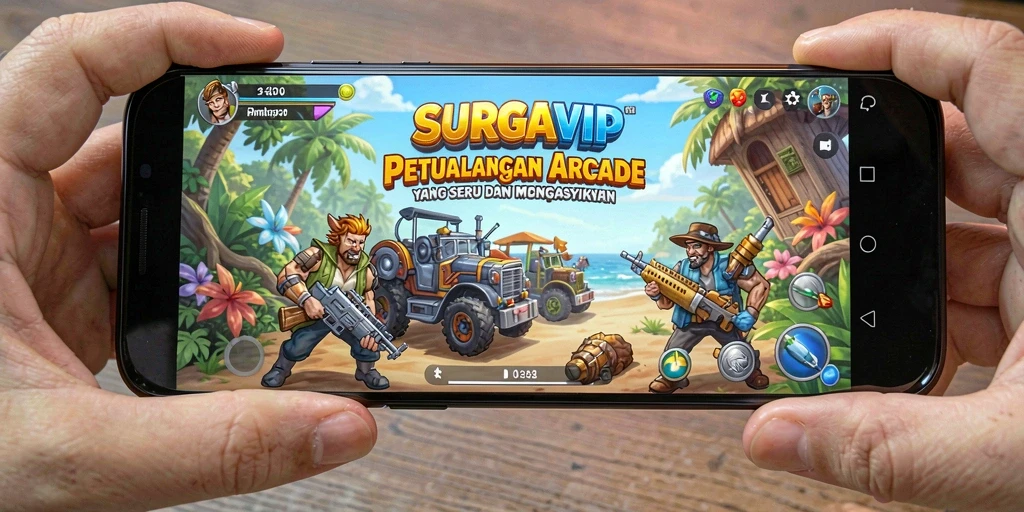 Tangkapan layar gameplay menampilkan aksi seru dalam SURGAVIP.