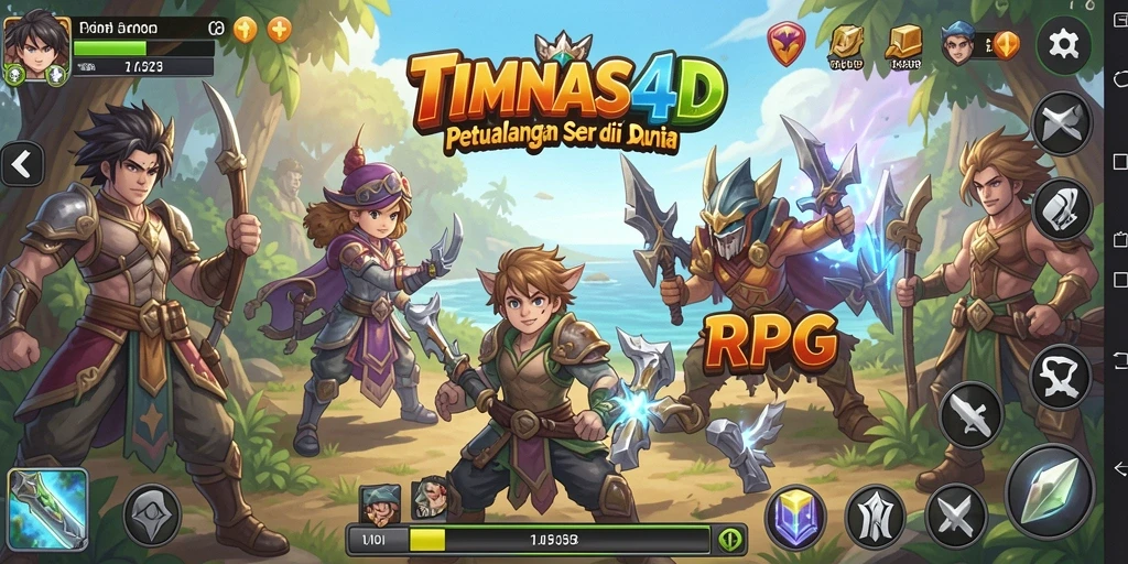 Tangkapan layar gameplay <strong>TIMNAS4D</strong> menampilkan pertarungan seru di dunia RPG yang megah.