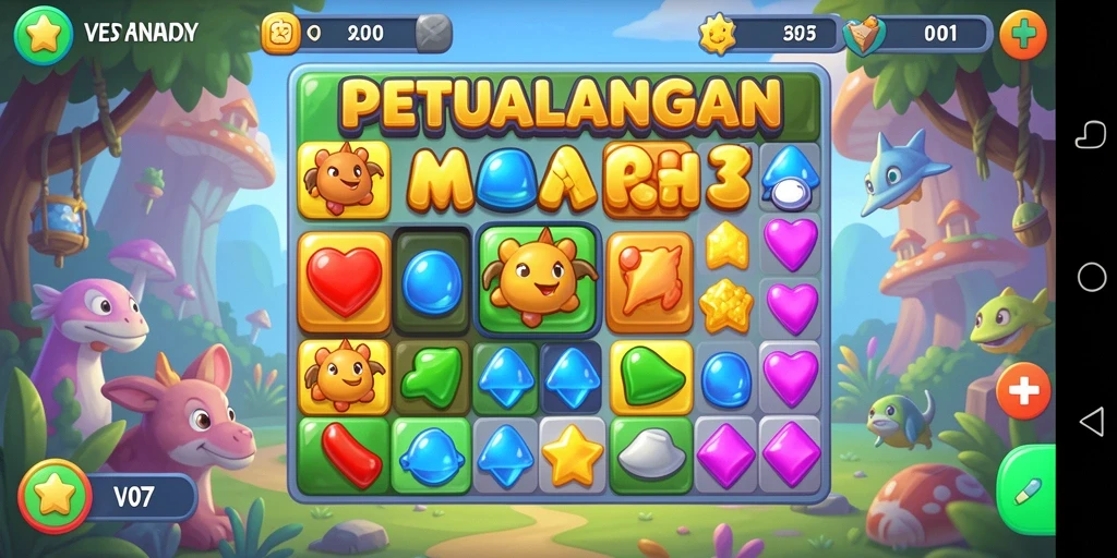 Screenshot gameplay V07 dengan pengalaman Match-3 yang seru.